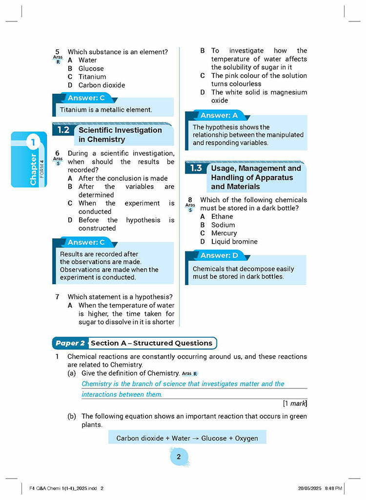 Skema Jawapan SPM Chemistry KSSM Form 4&5