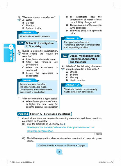 Skema Jawapan SPM Chemistry KSSM Form 4&5