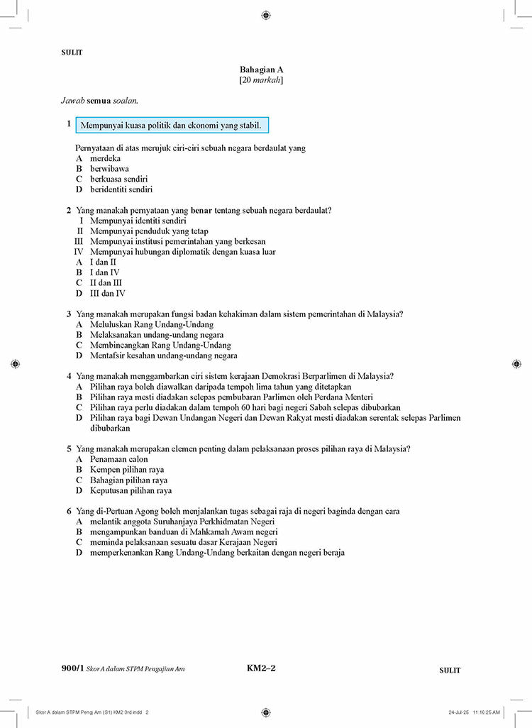 Skor A dalam STPM (Semester 1)